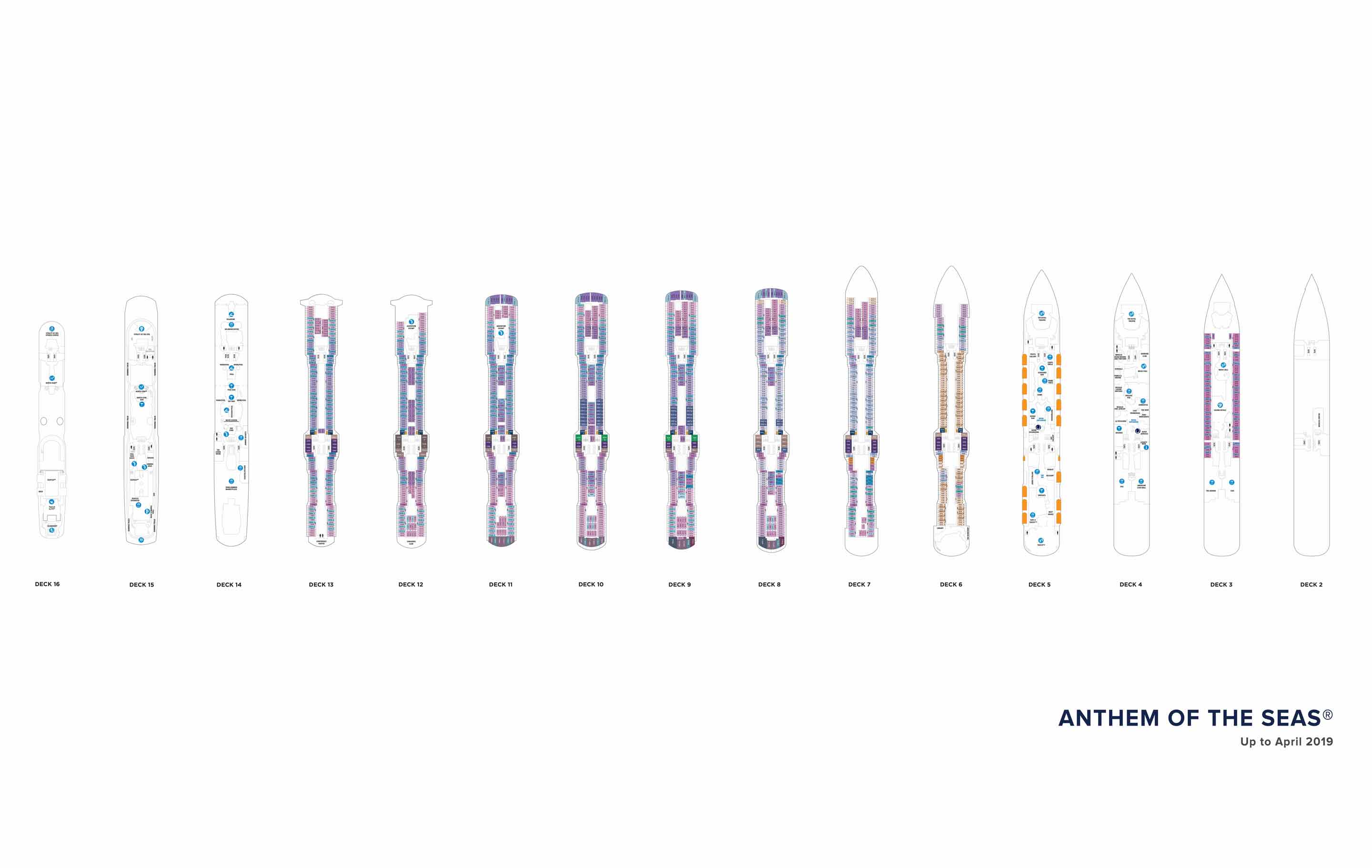 Los planos de cubiertas del Anthem of the Seas, cruceros Royal Caribbean
